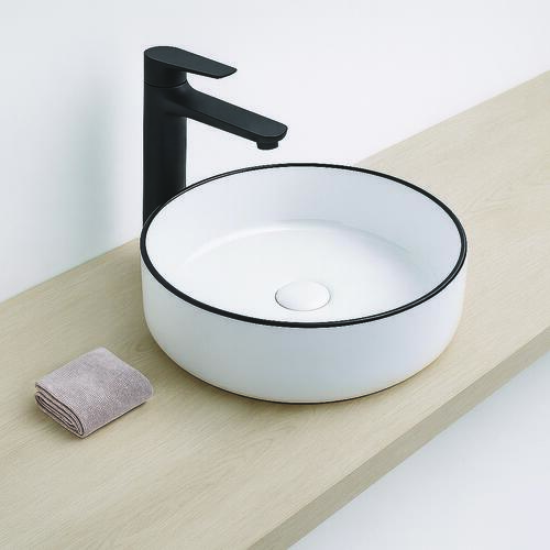 Vasque à poser LISEA en céramique avec liseré noir Ø34,6 x H. 11,4 cm